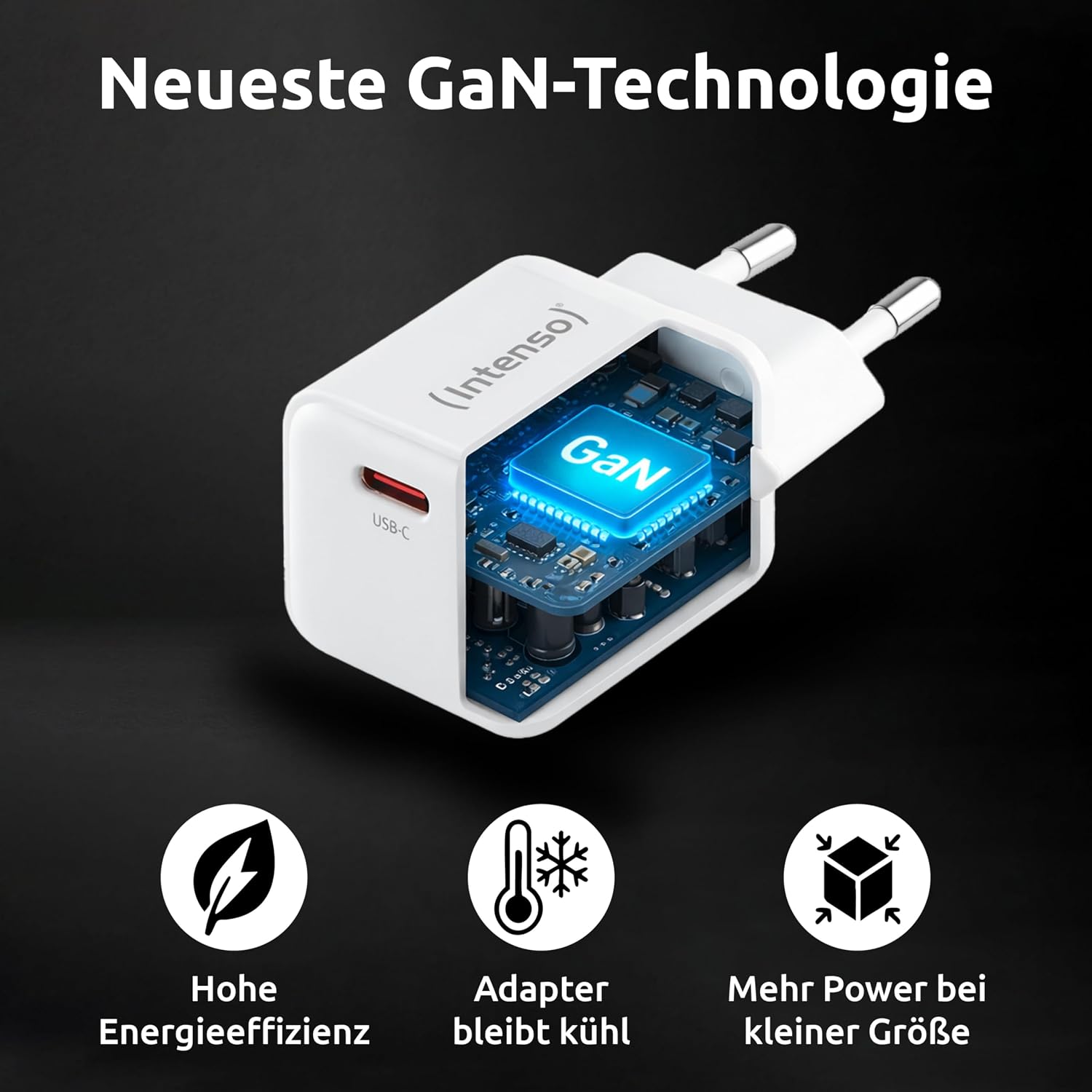 Detalle de Intenso Power Adapter W30C GaN – 30-W-USB‑C-Ladegerät mit Power Delivery (PD), EU-Stecker (weiß)