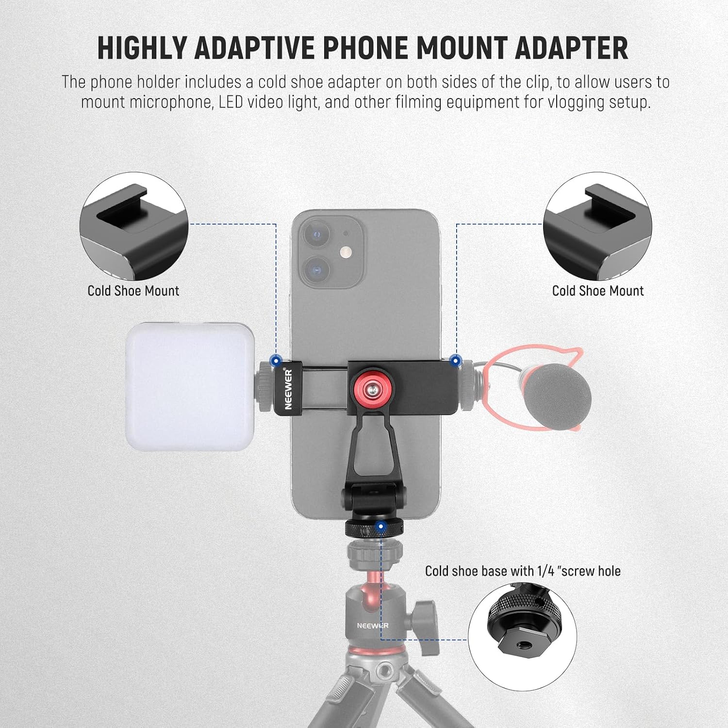 Detalle 2 de NEEWER Adaptador de trípode metálico para teléfono 📱 360°