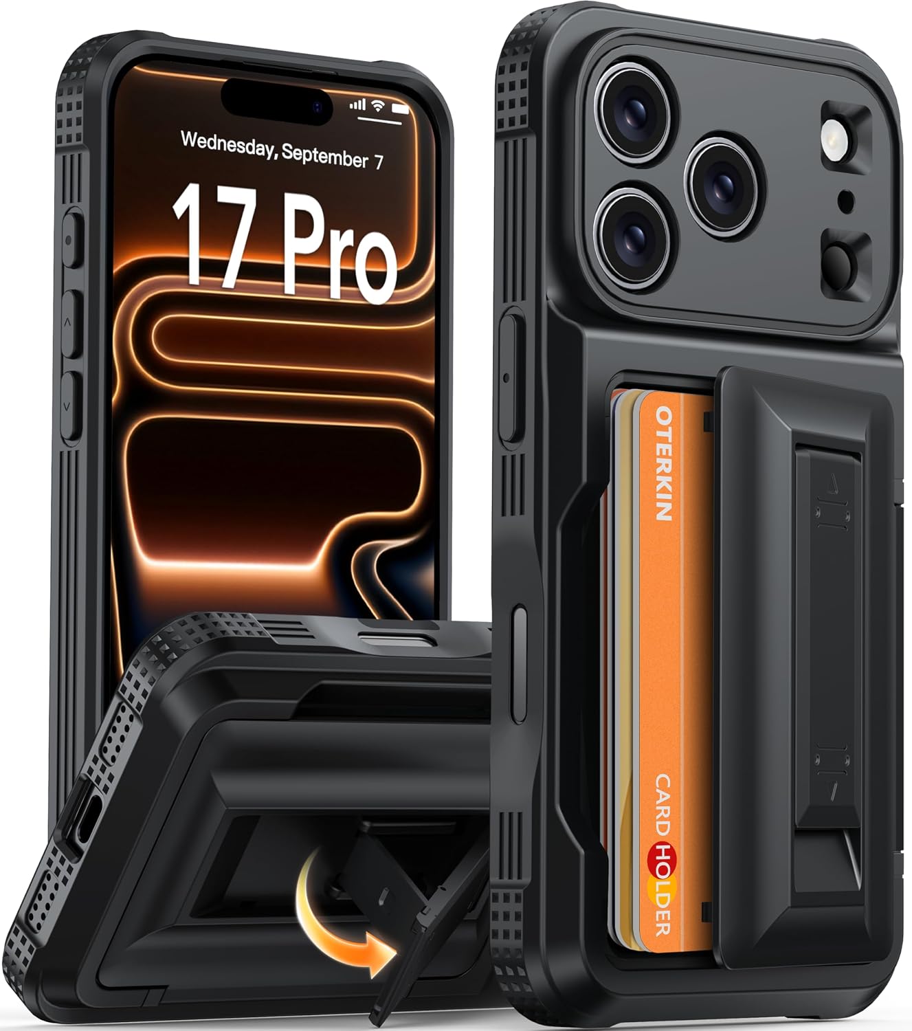 Detalle de Oterkin iPhone 17 Pro Wallet Case, 4–5-Card Holder, Kickstand and RFID Blocking