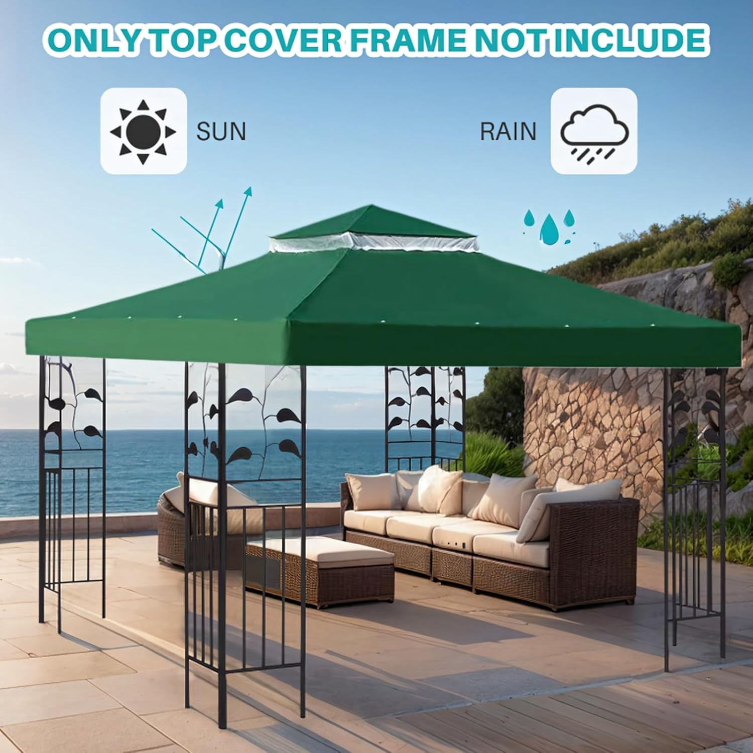 Thumbnail 3 de OKYUK Tetto di Ricambio per Gazebo 3x3 m – Impermeabile, Doppio Tetto e Protezione UV, Verde