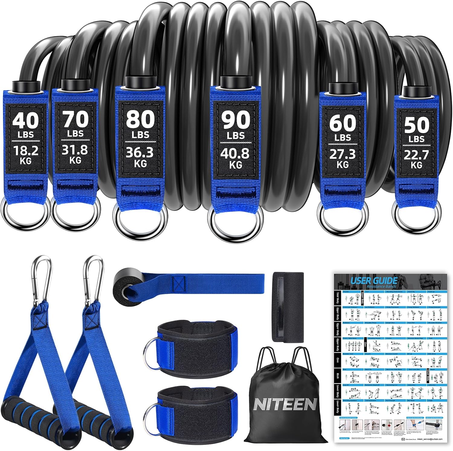 Detalle de NITEEN Heavy Duty Resistance Bands, 310lbs/390lbs, 6 Levels