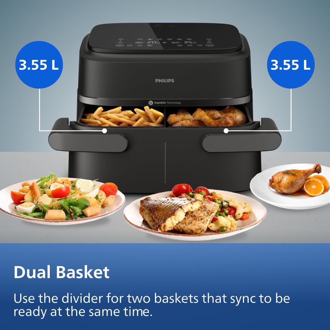 Detalle 2 de Philips Dual Basket Airfryer 1000 Series 7.1L Mega Draw with RapidAir Technology