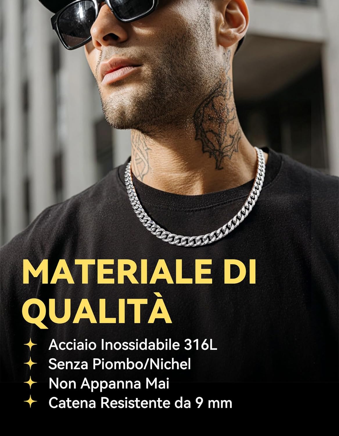 Detalle 2 de ChainsHouse Collana Uomo in Acciaio a Catena Cubana spessa – 46–76 cm, 5/7/9/12 mm, placcata Oro/Nero/Argento