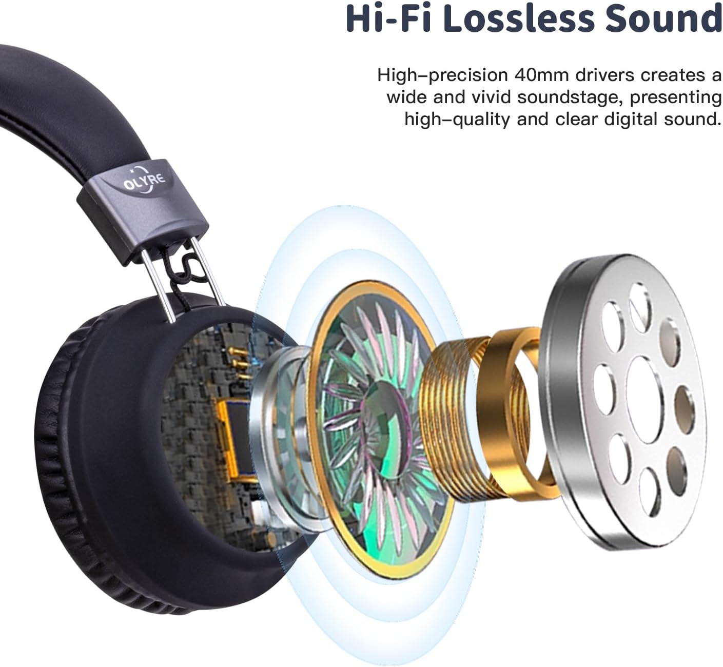 Thumbnail 6 de Olyre Kids Headphones Wired with Microphone, 3.5mm Jack, Lightweight Foldable, Black