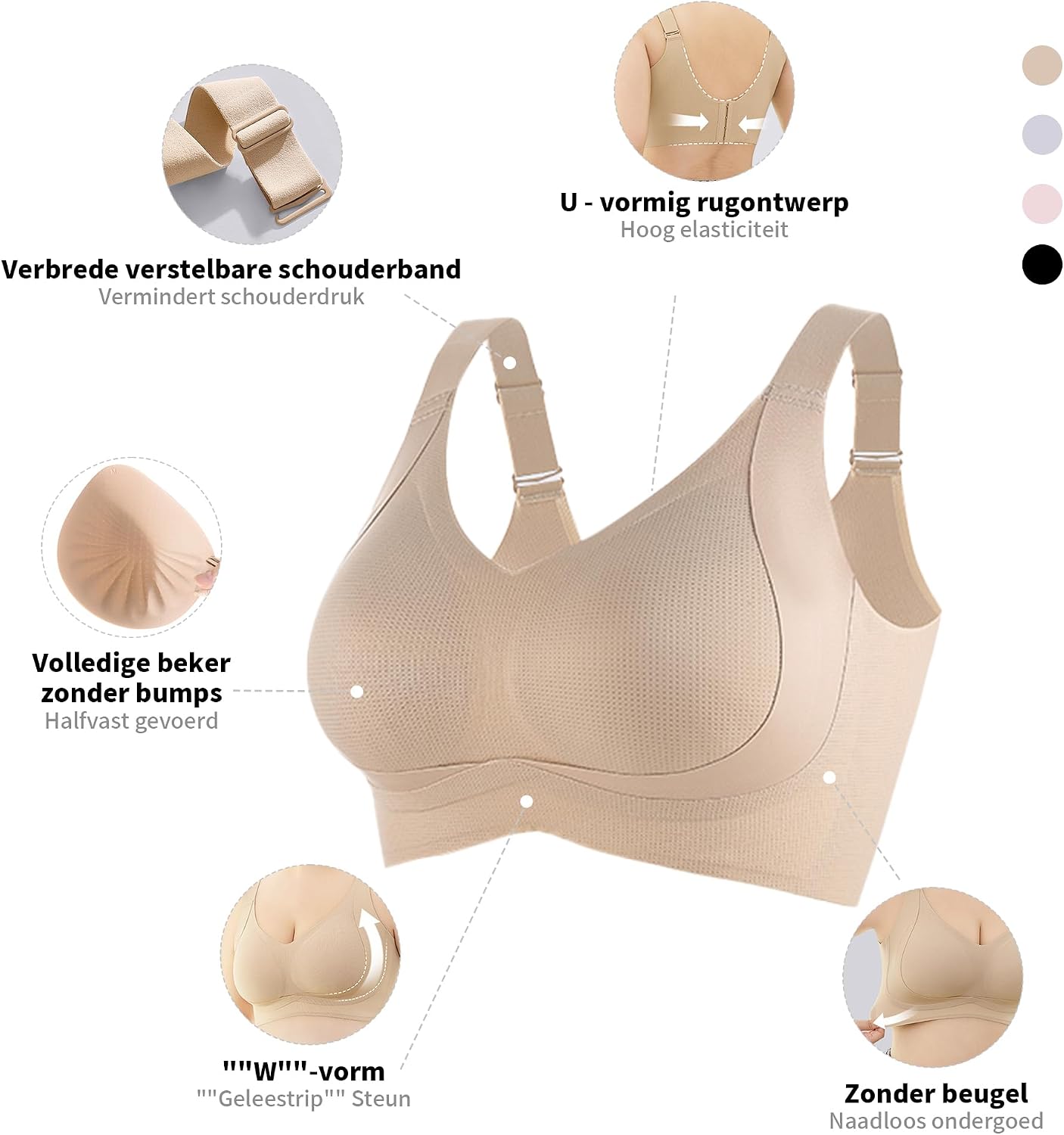 Detalle 2 de Fittingirls draadloze push-up-minimizerbh met volledige bedekking en T-shirtpasvorm
