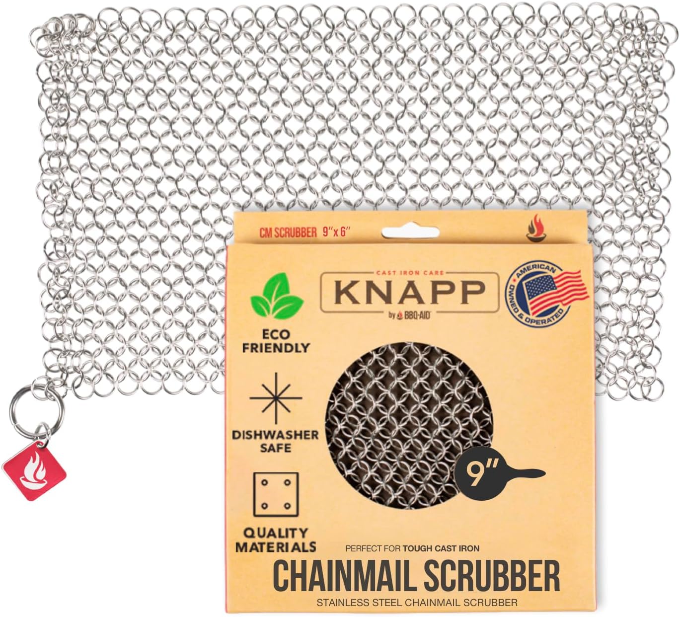 Detalle de CM SCRUBBER 9" x 6" Chainmail Cast Iron Scrubber, 316 Stainless Steel