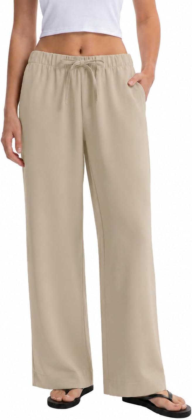 Thumbnail 6 de Abonlen Wide Leg Pants for Women: Casual Flowy Crepe Trousers with Pockets