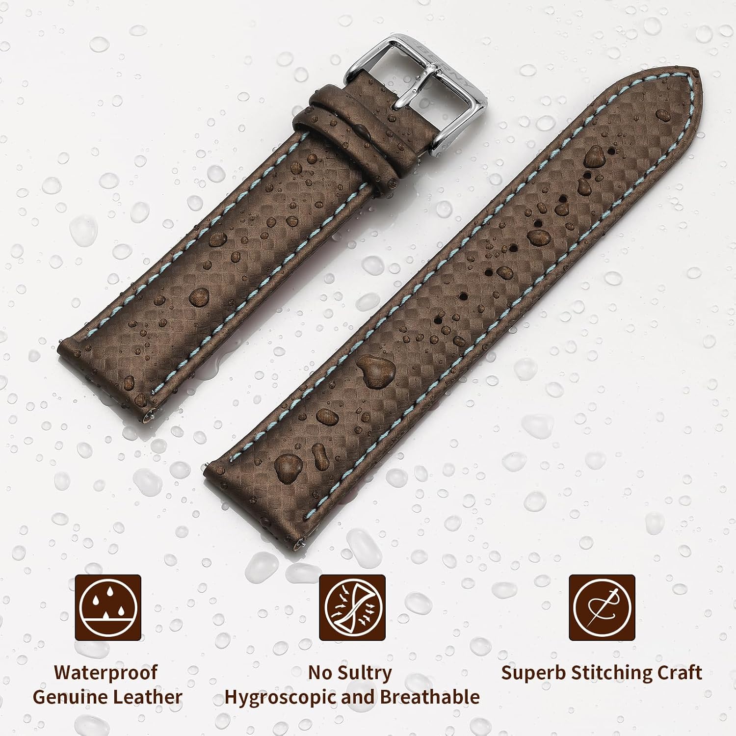 Thumbnail 1 de BERNY Quick Release Echtleder Uhrenarmband – modisches Raster Muster, 20 mm/22 mm