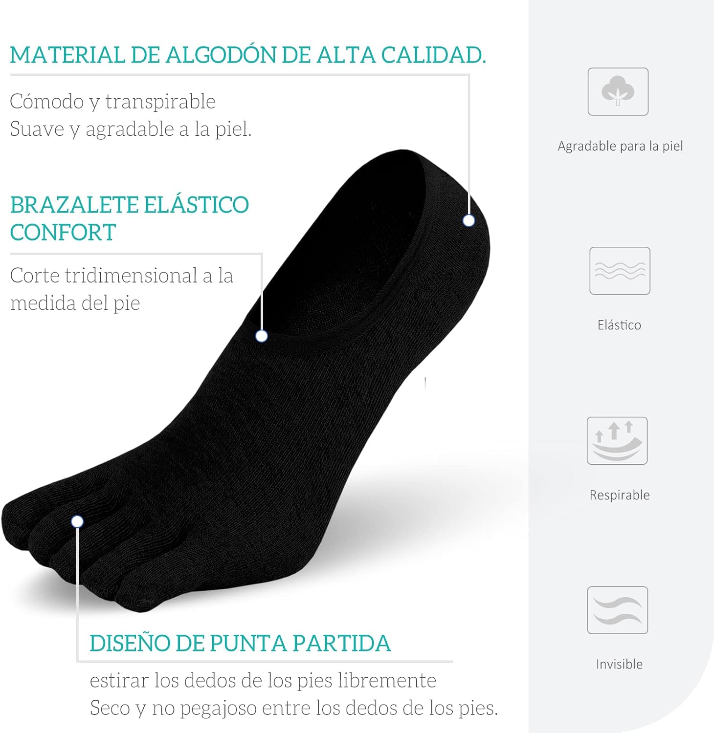 Detalle de PUTUO Calcetines Dedos Hombre 4 Pares