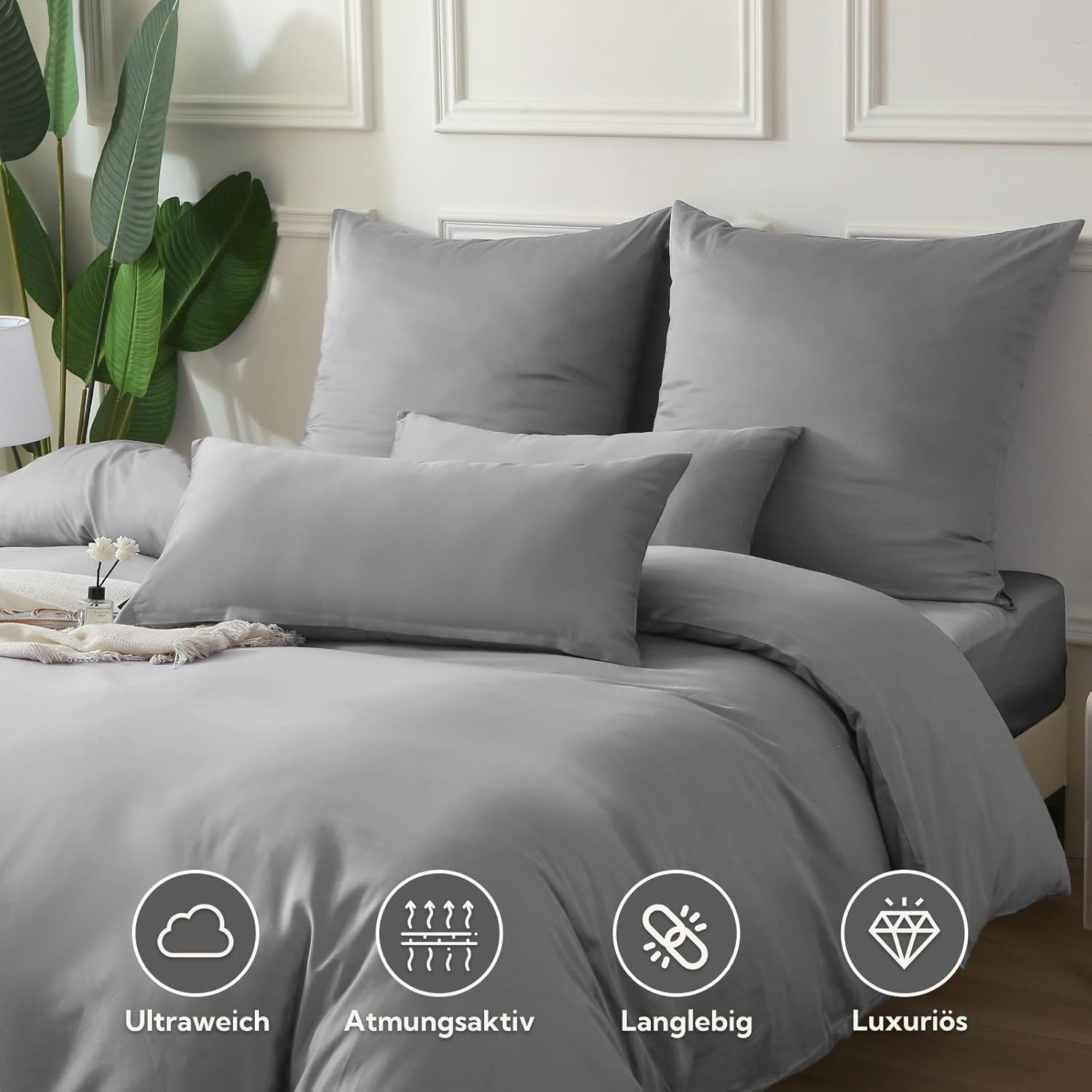 Thumbnail 2 de SOULFUL Satin Kissenbezug 40x80 (2-teilig) aus Baumwolle, mit Reißverschluss – dunkelgrau, OEKO-TEX Standard 100