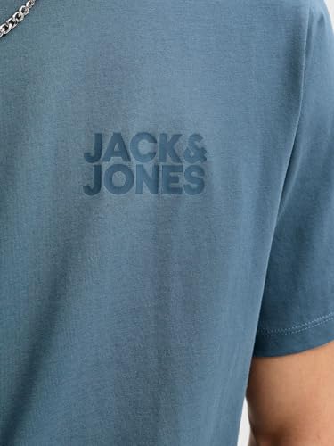 Detalle de JACK & JONES Jjecorp Logo tee SS O-Neck Noos, Blue Mirage. – Camiseta de cuello redondo con estampado en talla M