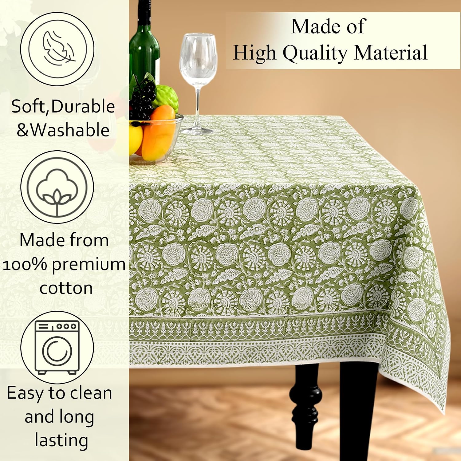 Thumbnail 6 de CPC Olive Bloom 60x90 Inch 100% Cotton Indian Block Print Tablecloth