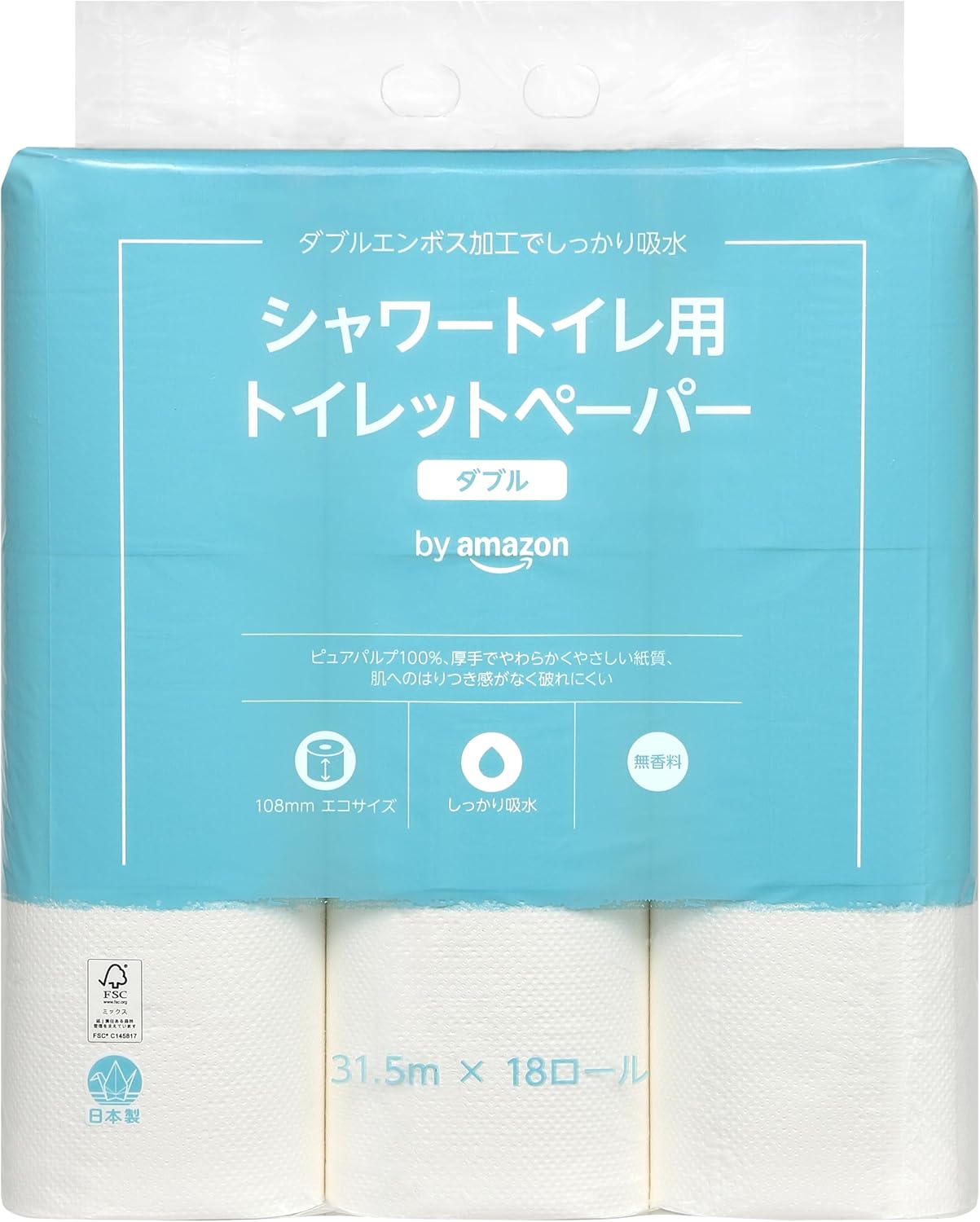 Detalle de by Amazon 4970240115641 シャワートイレ用トイレットペーパー FSC認証紙・ダブル・無香料 18ロール