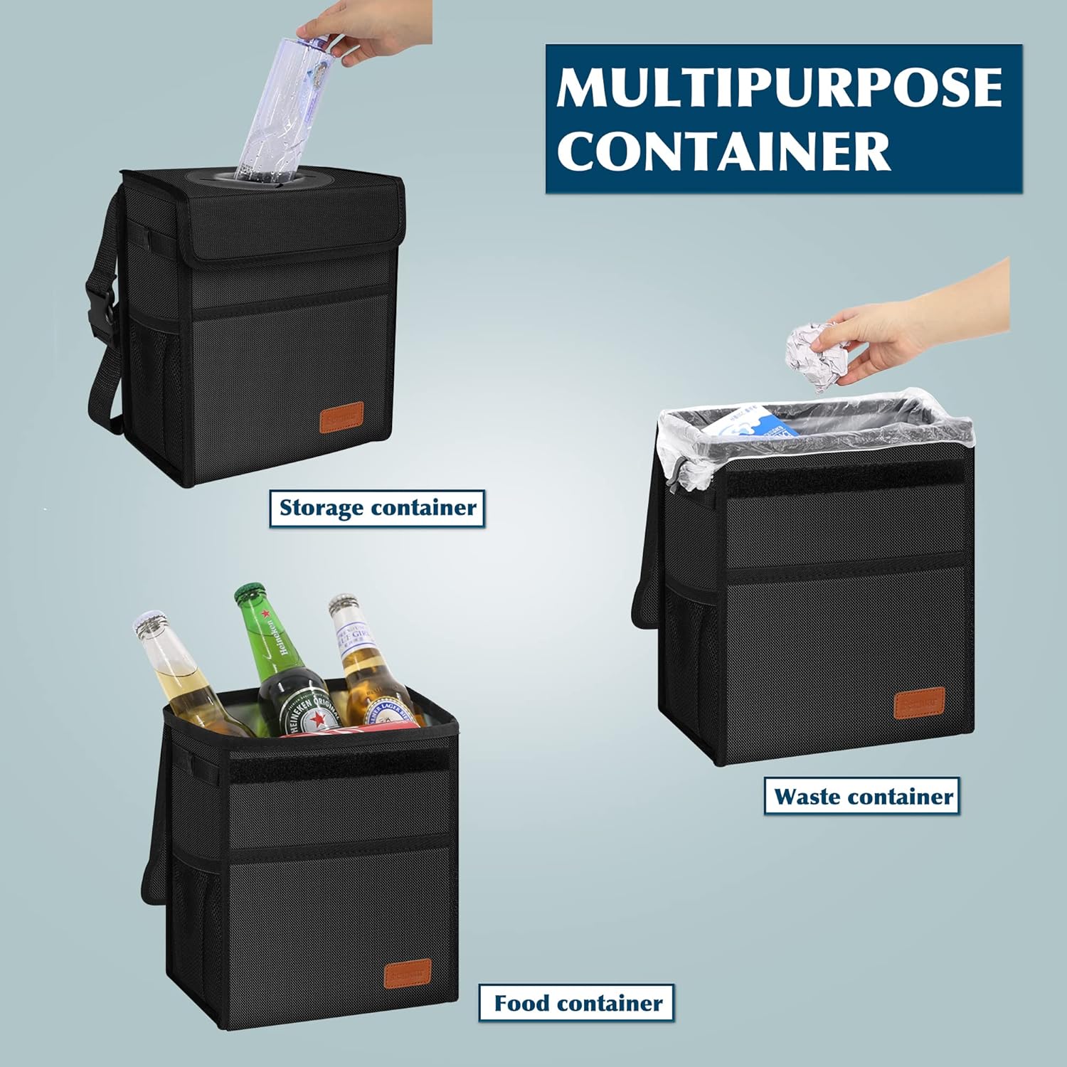 Thumbnail 2 de Femuar Leak Proof Car Trash Can with Lid — Waterproof, Collapsible Car Garbage Bin for SUVs (Black)