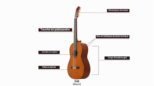 Detalle de Yamaha C40 Guitare Classique – Guitare en Bois 4/4 (65 cm) 6 Cordes en Nylon, naturel