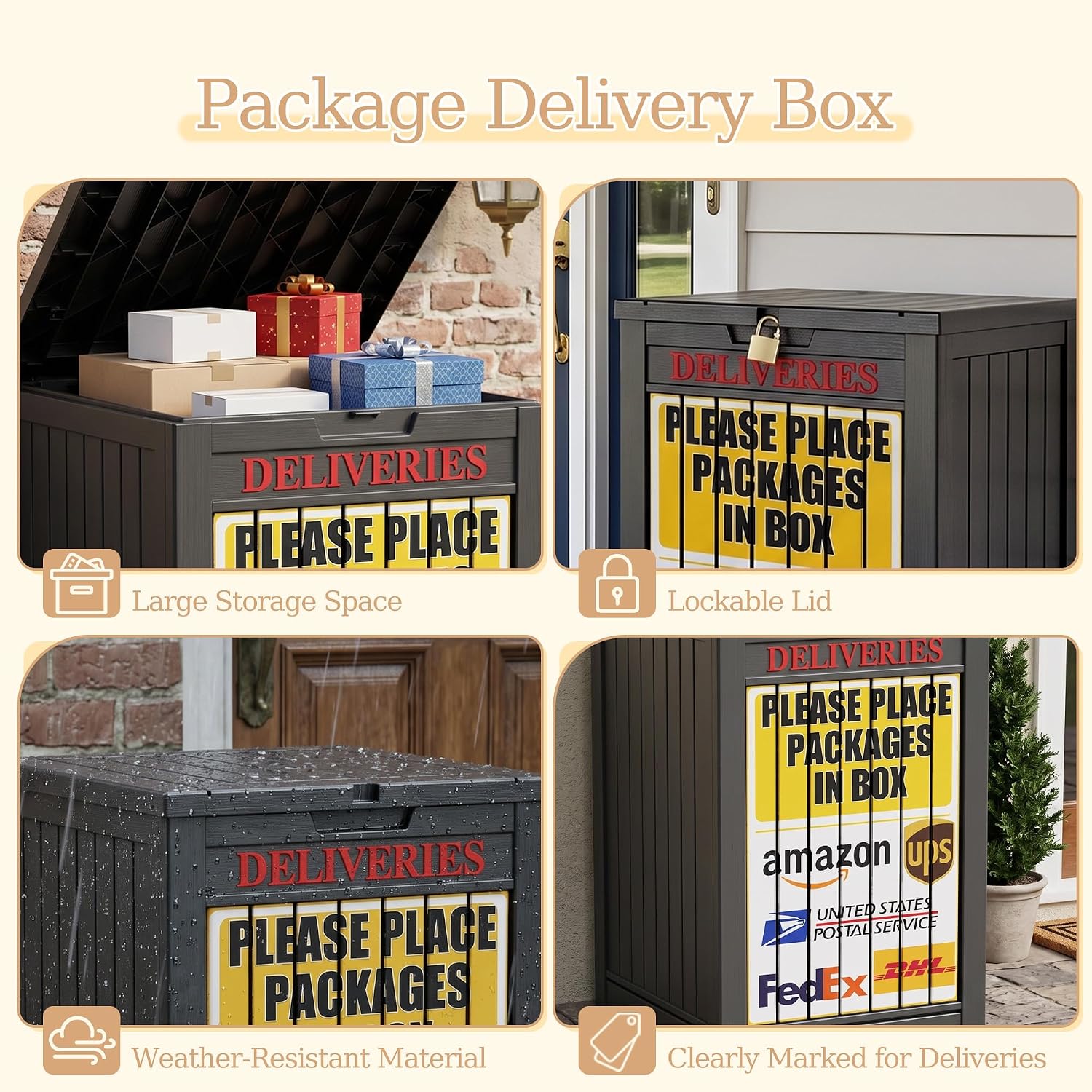Detalle 1 de ATMELT 90-Gallon Outdoor Package Delivery Box, Resin, Lock-Compatible