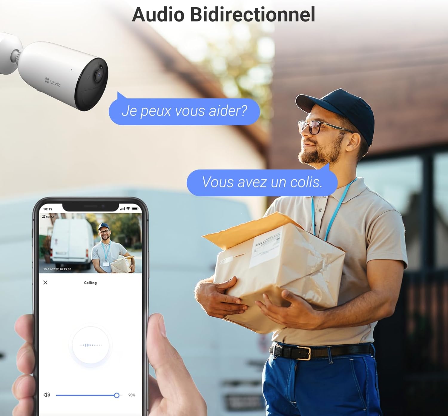 Detalle de EZVIZ CB3 2K: Caméra de surveillance extérieure sans fil avec batteries rechargeables et détection IA