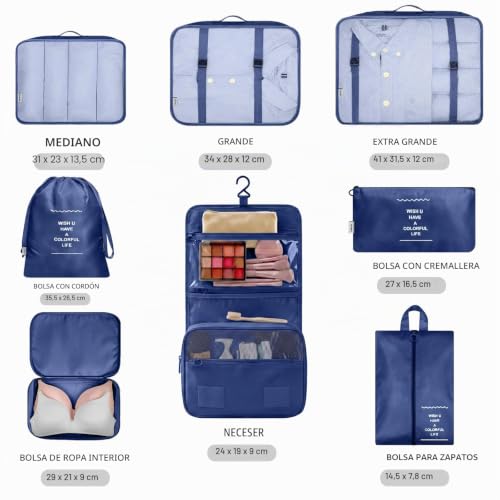 Detalle de MURISE Organizador de Maleta 8 Piezas (azul oscuro) para Viajes y Vacaciones