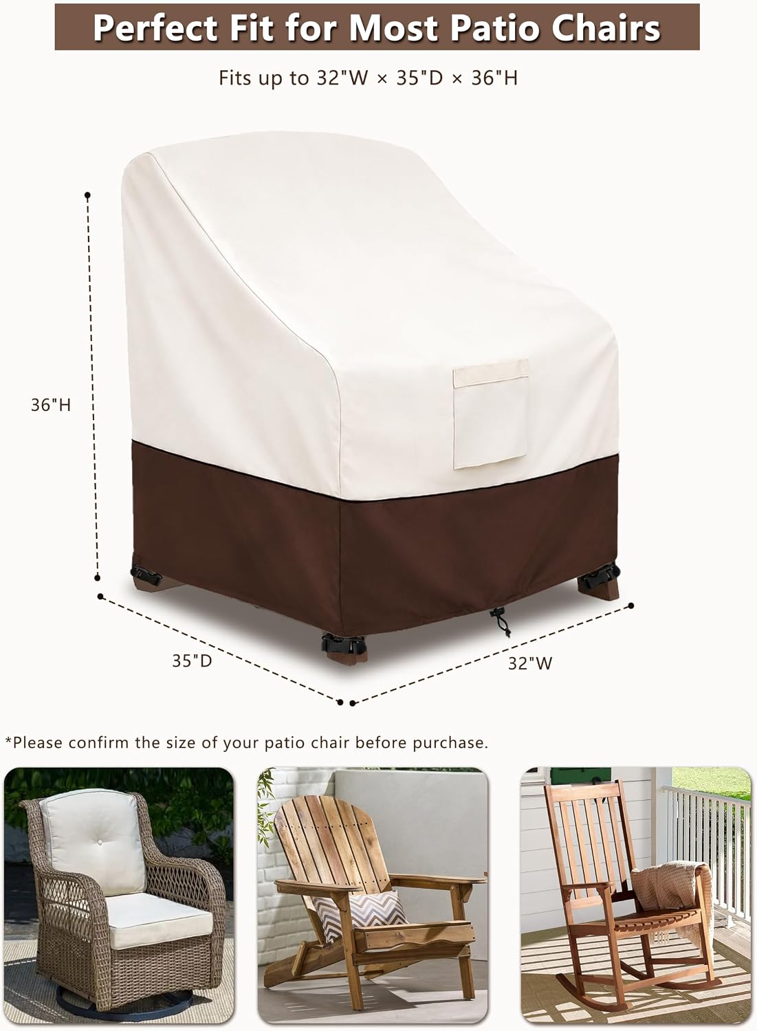Detalle de Bitubi 1010-ZS-2L Adirondack Chair Covers, Waterproof 2-Pack, up to 32 x 35 x 36 in