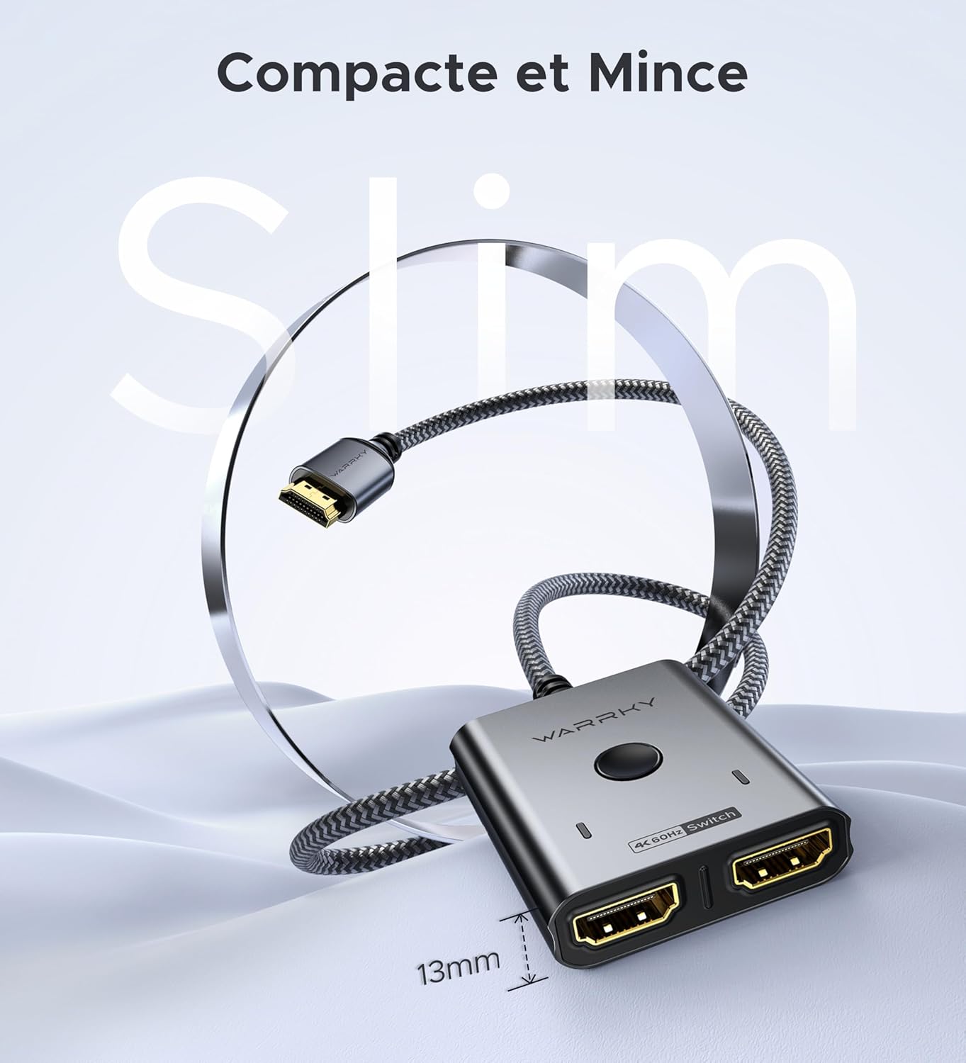 Thumbnail 6 de WARRKY Switch HDMI 4K 60Hz bidirectionnel (2 entrées / 1 sortie) avec câble HDMI tressé fixe 1 m