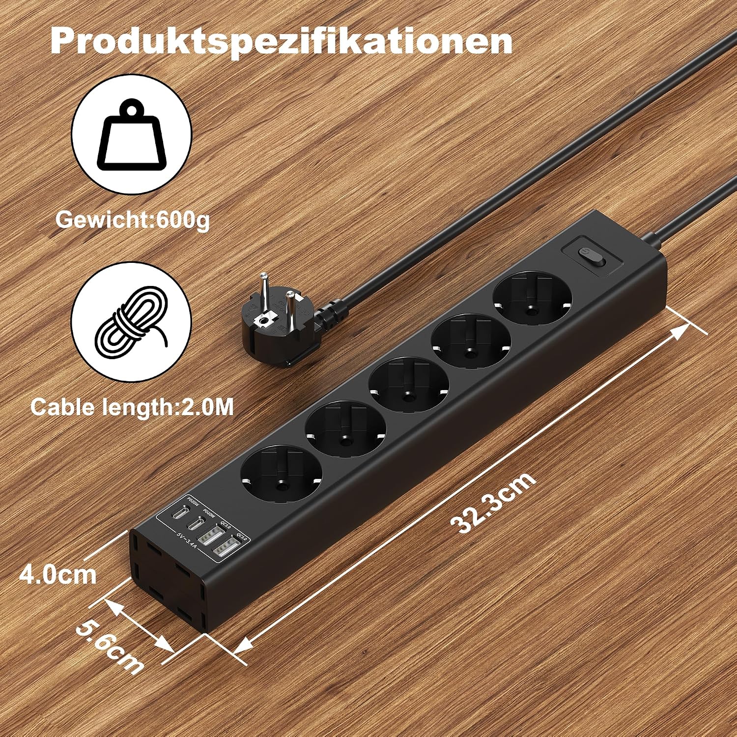 Detalle 2 de Untertisch-Steckdosenleiste mit USB-C 20 W