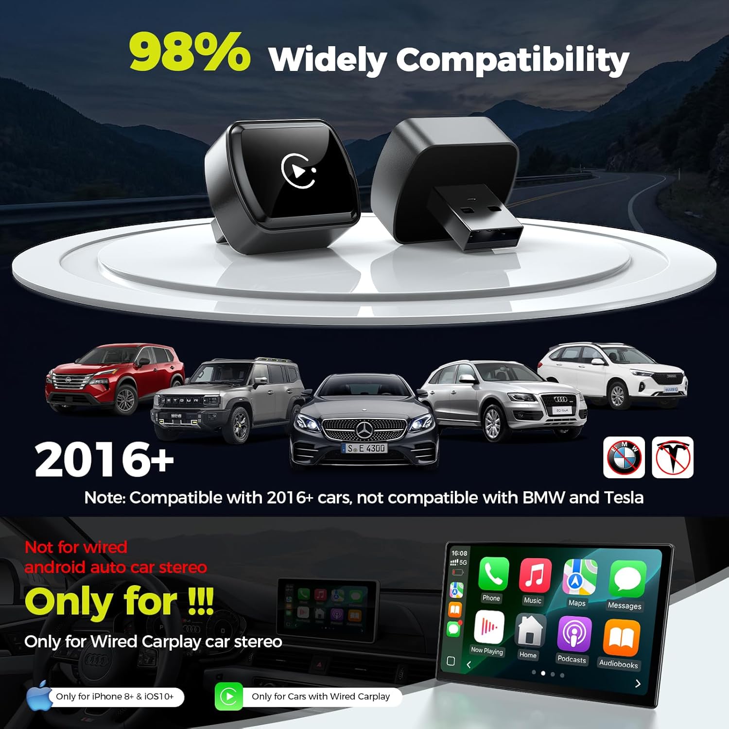 Thumbnail 6 de LAMTTO Wireless CarPlay Adapter – Kabellose CarPlay- und Android Auto-Erweiterung für 2016+ Fahrzeuge