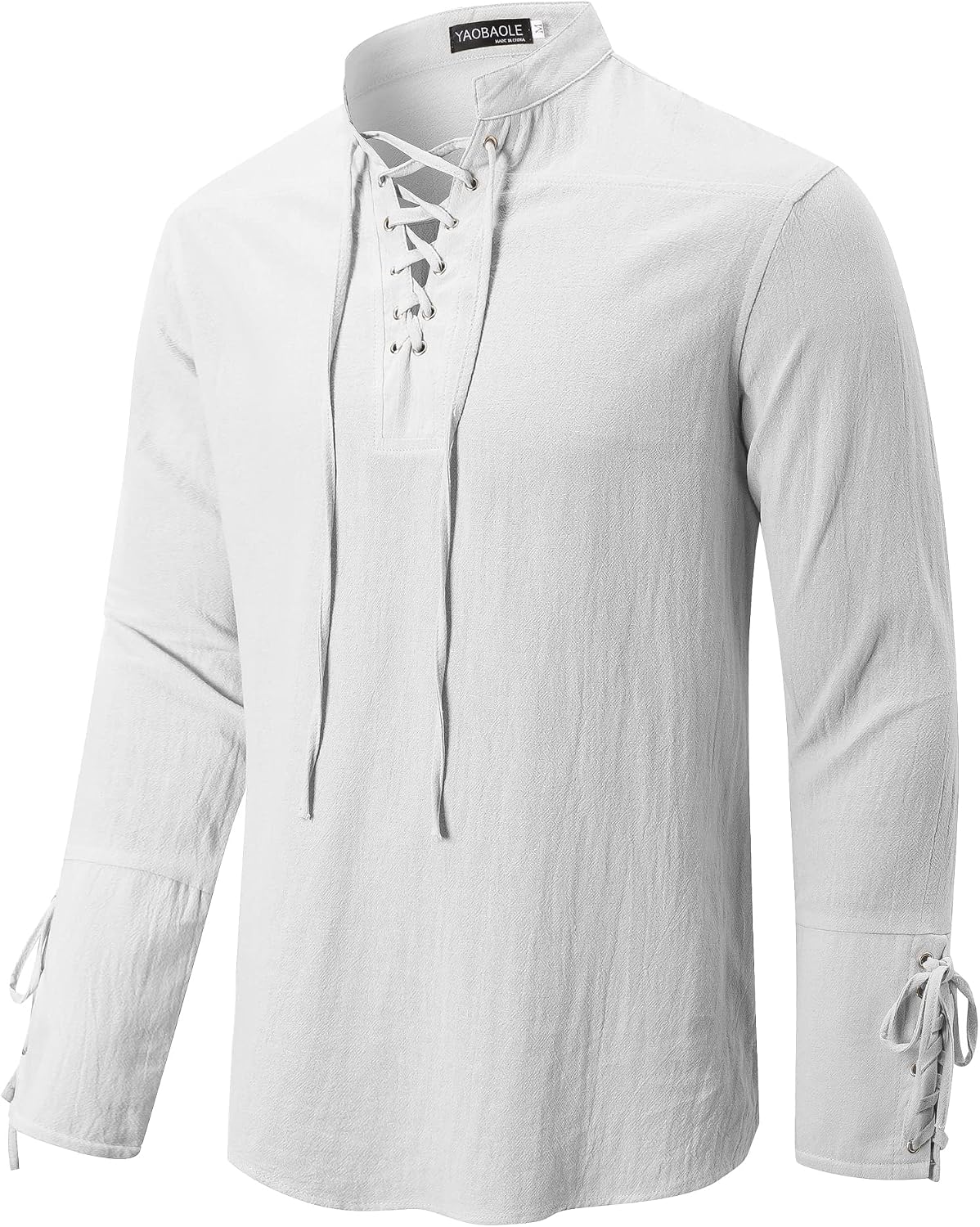 Detalle de Chemise médiévale à lacets en lin coton pour homme – YAOBAOLE