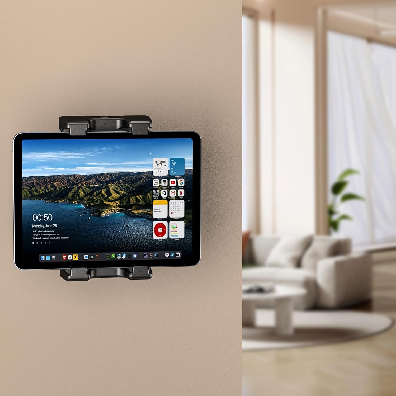Thumbnail 1 de OHLPRO Tablet-Wandhalterung mit 360° Drehung und erweiterbarem Clip (für 4,7–13" Geräte)