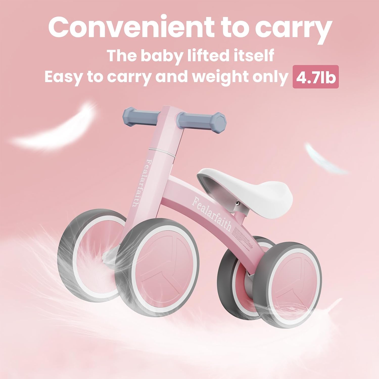 Thumbnail 2 de Fealarfaith Baby Balance Bike (Baby Pink) for 10–36 Months — LED Lighting Wheels, 4-Wheel Toddler First Bike