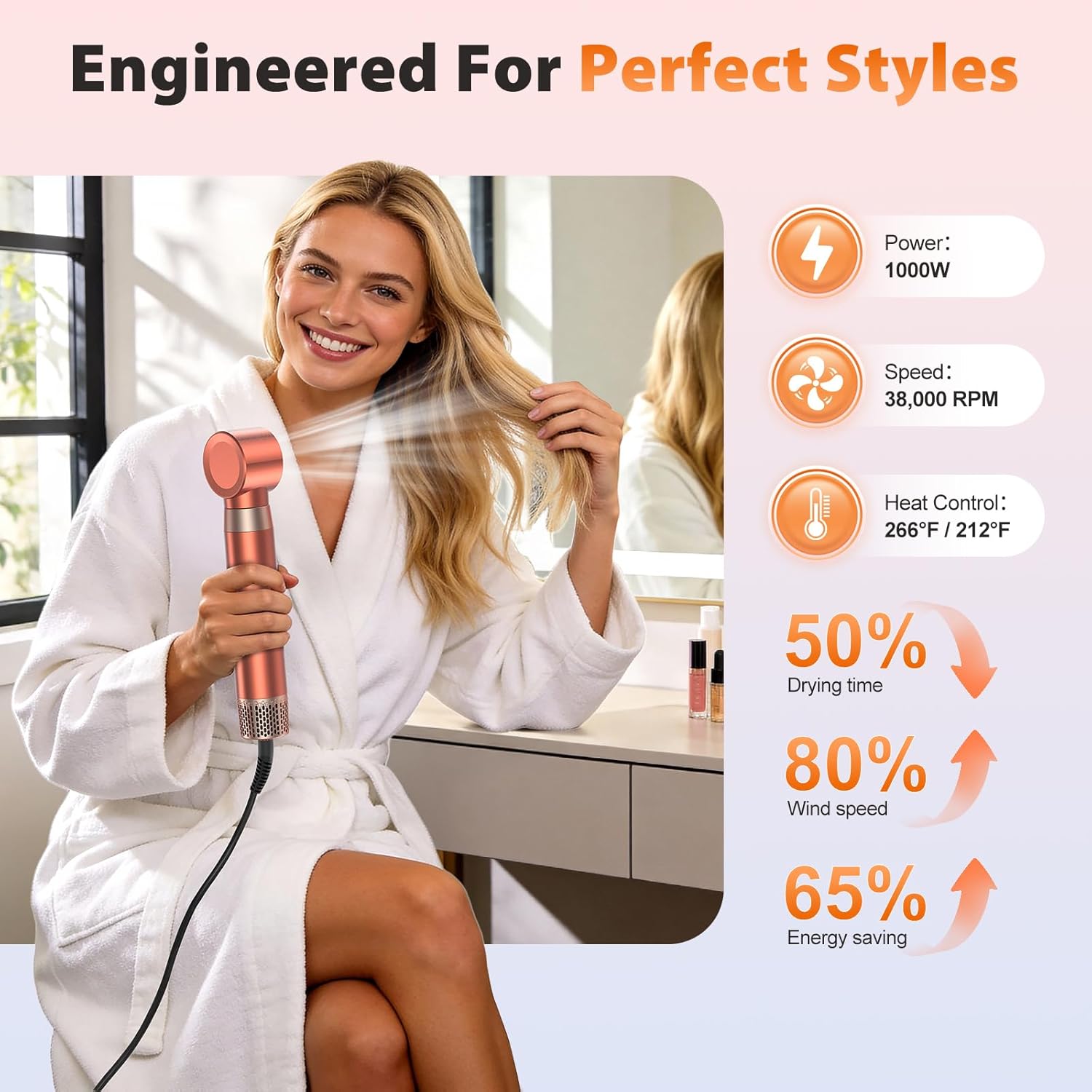 Detalle 2 de 5 in 1 Blow Dryer Brush Set with 32mm Auto-Wrap Curler, Paddle Brush, and Detachable Hot Air Tool – Amber
