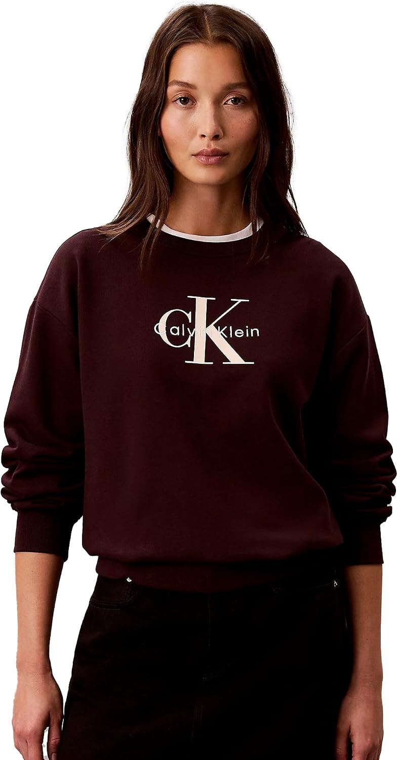 Detalle de Calvin Klein Donna Felpa Monologo French Terry con Scollo Rotondo