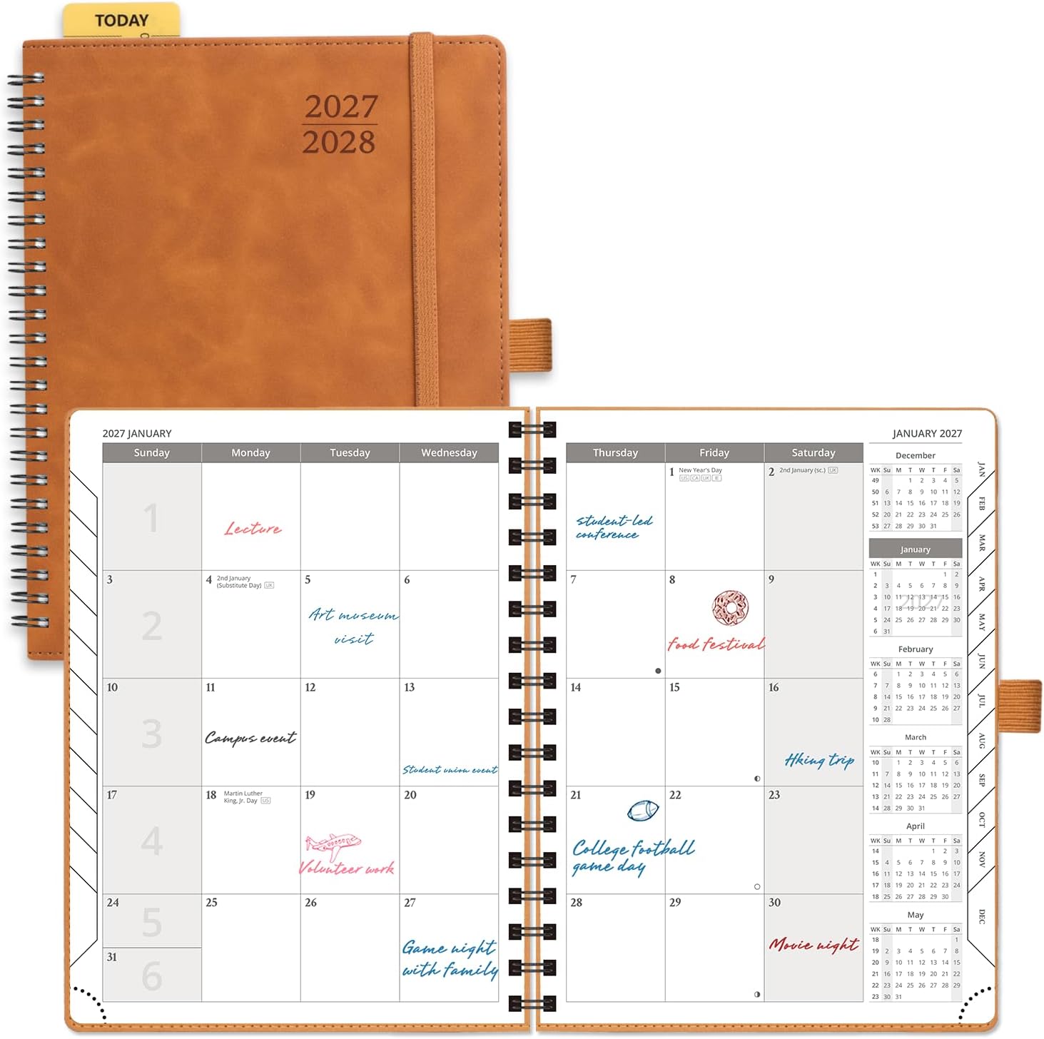POPRUN 2027-2028 Monthly Planner, 18-Month Spiral, 6.5 x 8.5-Inch, Brown