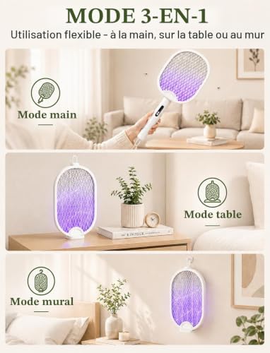 Thumbnail 7 de ZOVHYYA Raquette Électrique Insecte Pliable 4000V – Interieur / Exterieur, Blanc