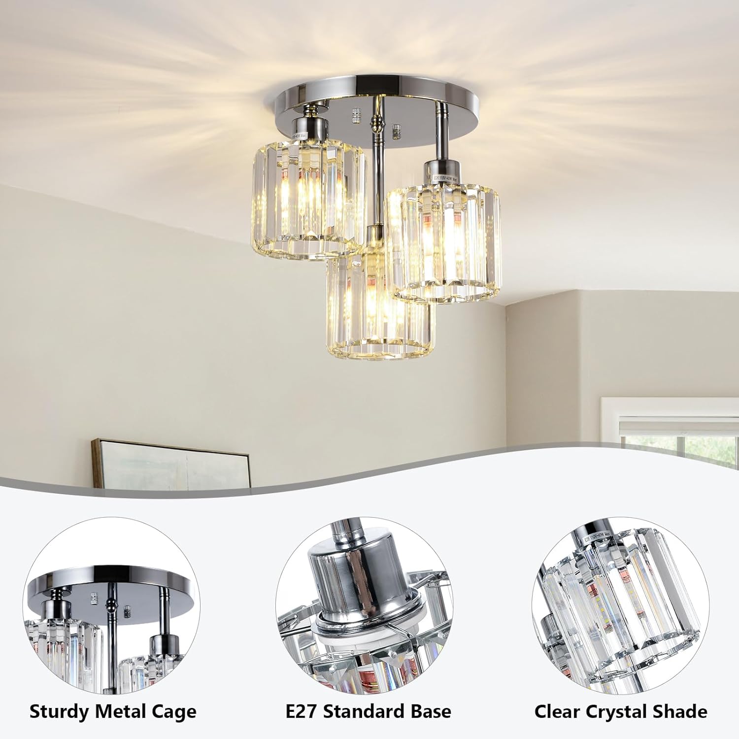 Detalle 2 de Rayofly Modern Crystal 3-Light Ceiling Light