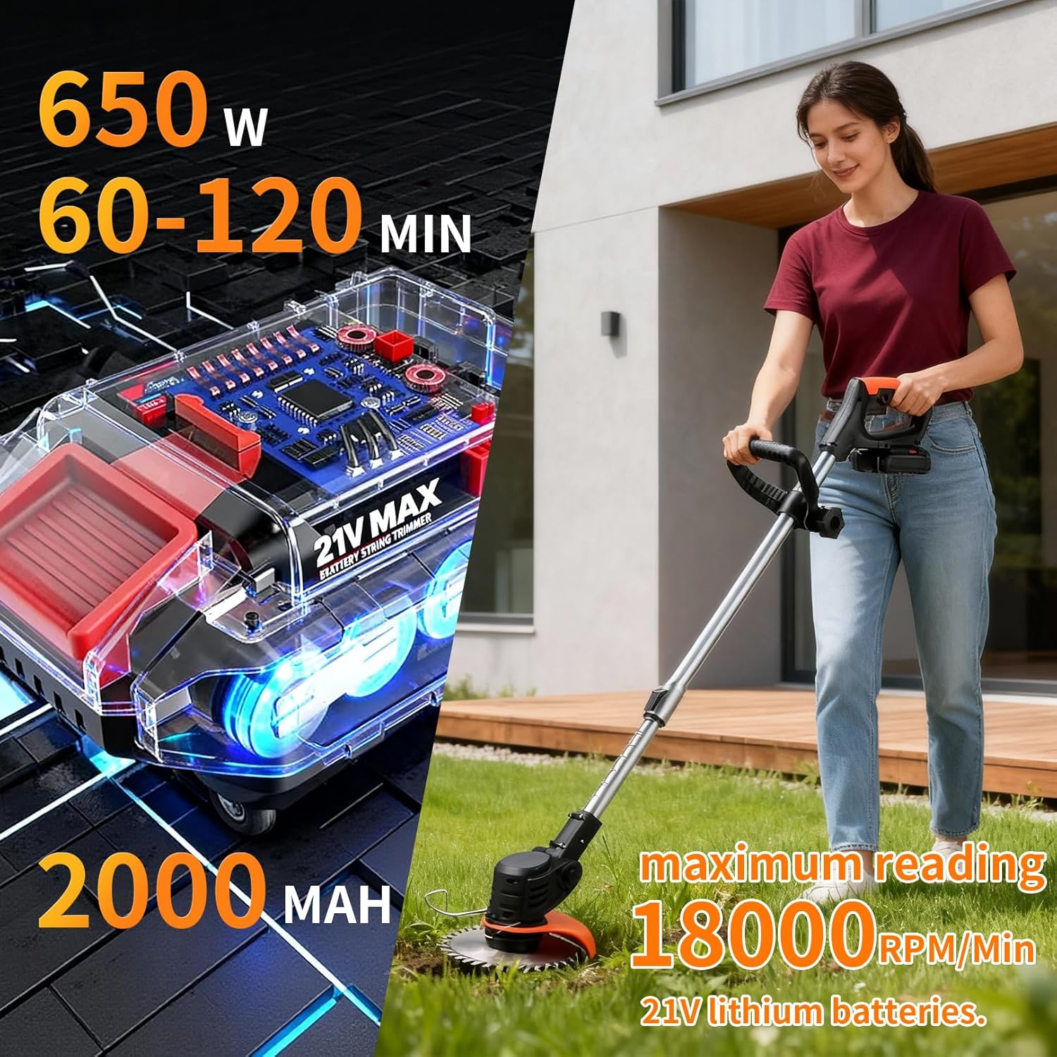 Thumbnail 2 de Strimmer: Cordless 21V Garden Strimmer with 2 x 21V 2.0Ah Batteries and 4 Blade Types