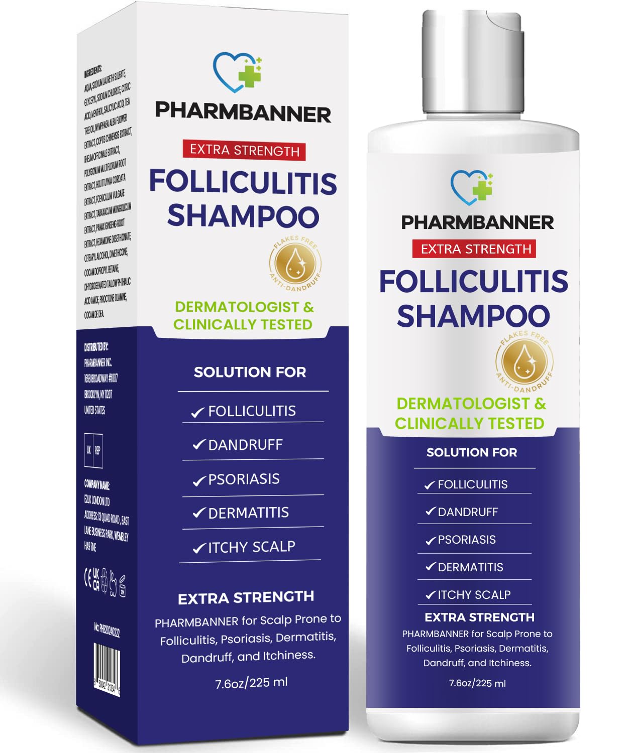 Detalle de PHARMBANNER Shampoo gegen Follikulitis & seborrhoische Dermatitis – beruhigt Kopfhaut, reduziert Schuppen und Reizungen (250 ml)