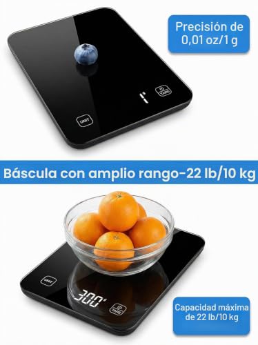 Detalle de Báscula digital inteligente de cocina con pantalla LED de izeyu