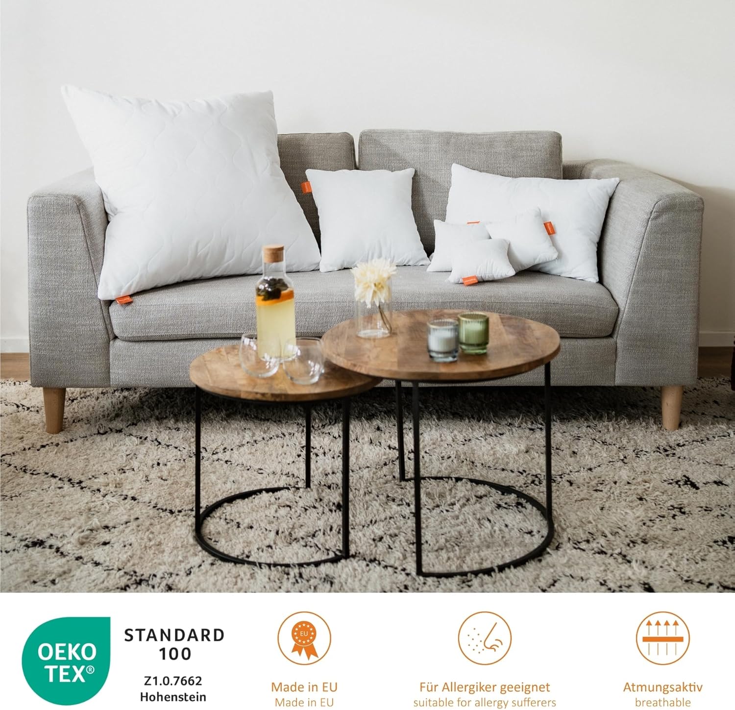Detalle de Sleepling Lot de 2 Coussins 45x45 cm – Confort personnalisable et hypoallergénique