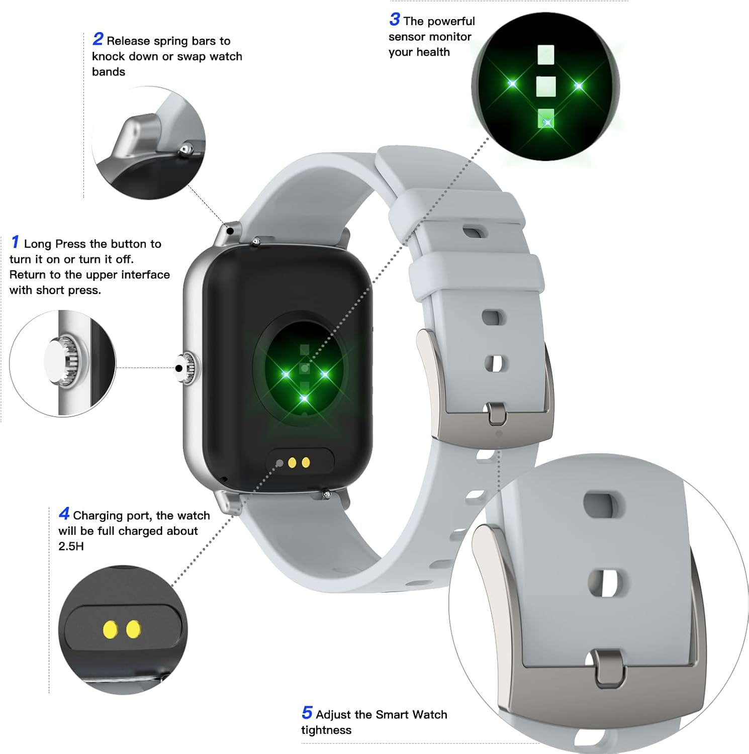Thumbnail 6 de FirYawee 1.7-inch touchscreen smart watch with call support, SpO2, heart rate and IP68 (silver)