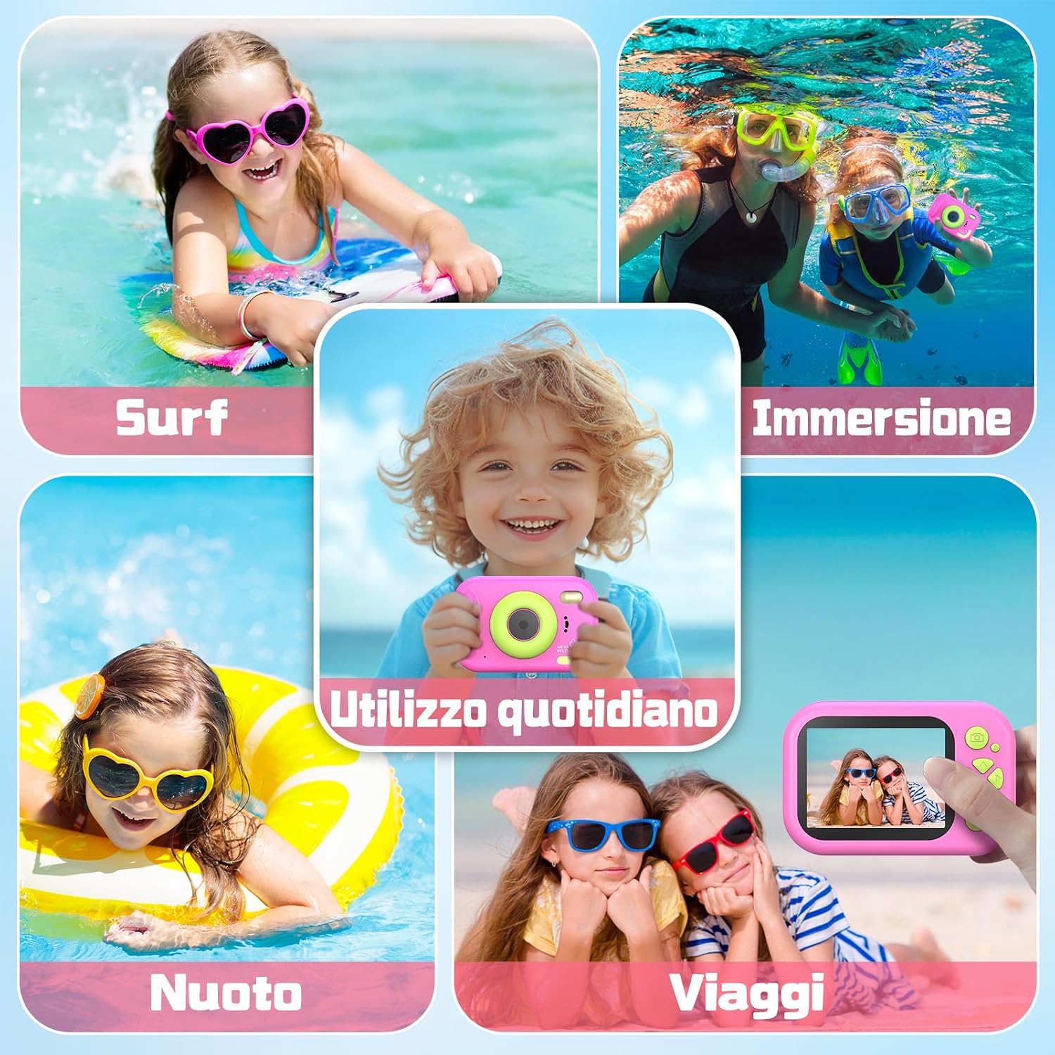 Detalle 2 de CHAKEYAKE Fotografica Bambini 1080P IP67, 32GB – Fotocamera subacquea per piscine e mare