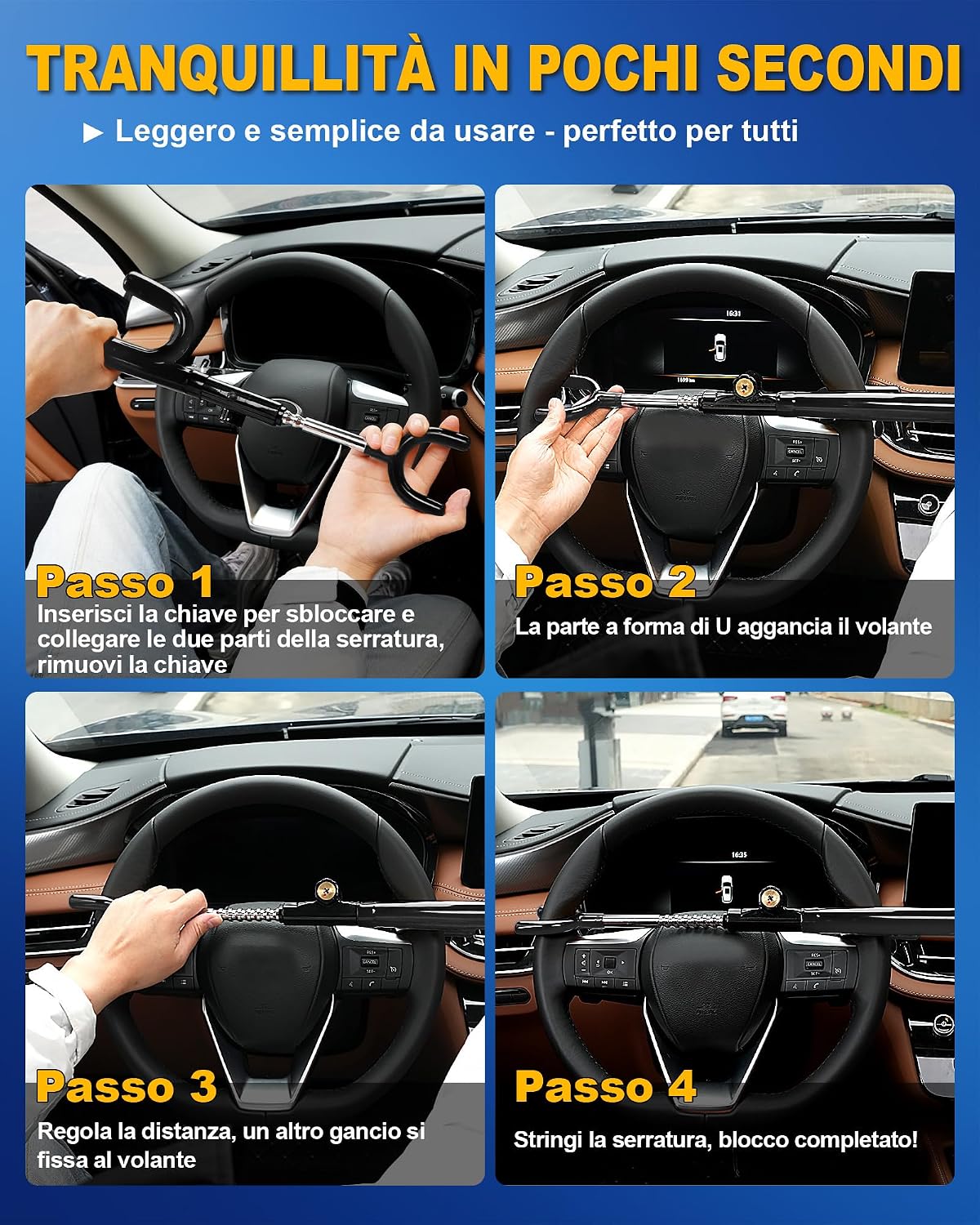 Thumbnail 5 de Tevlaphee Blocco Volante Serratura Sicurezza