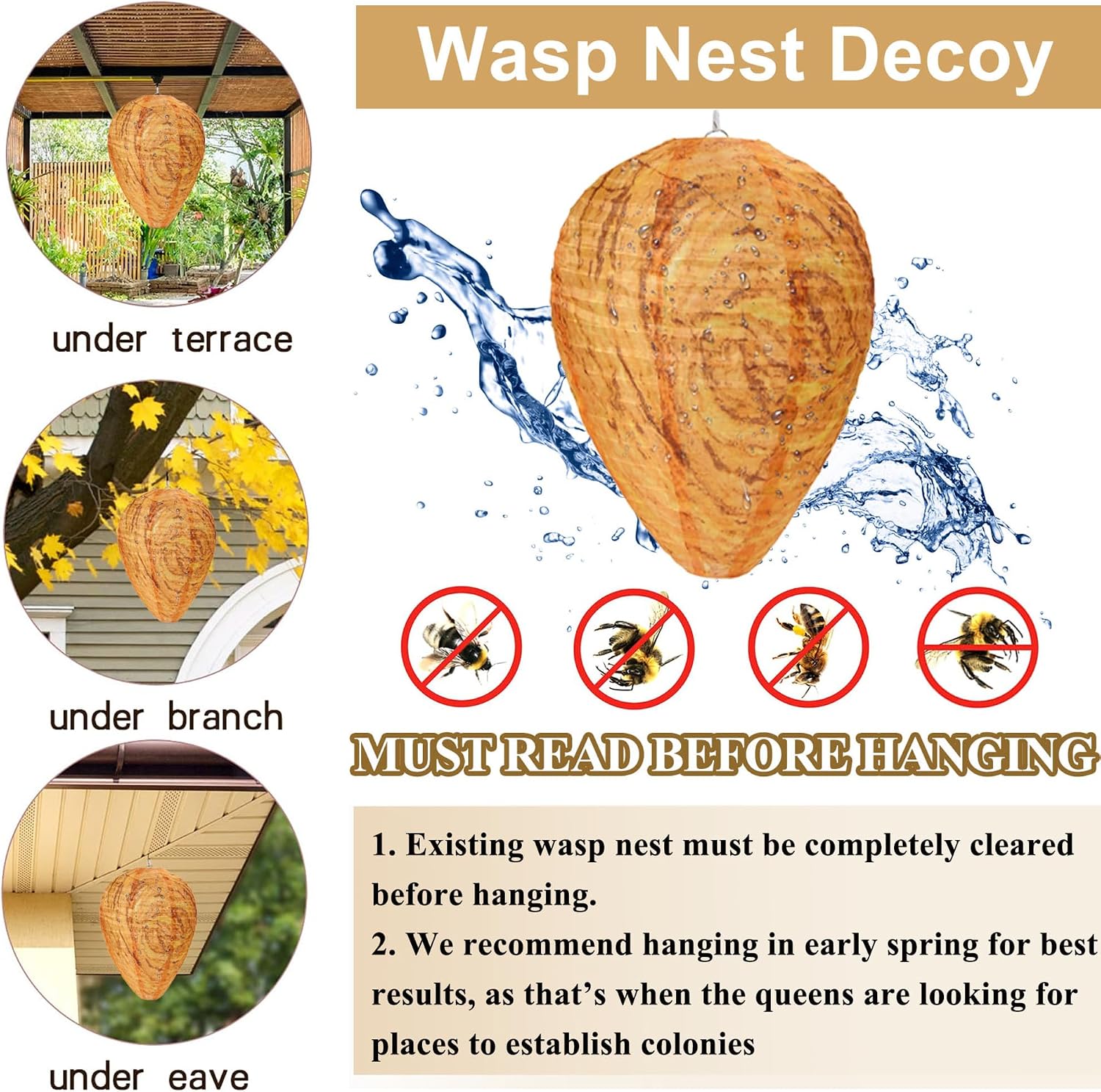 Detalle de KSRDOVSA 4-Pack Wasp Nest Decoys, Weather-Resistant Outdoor Hanging