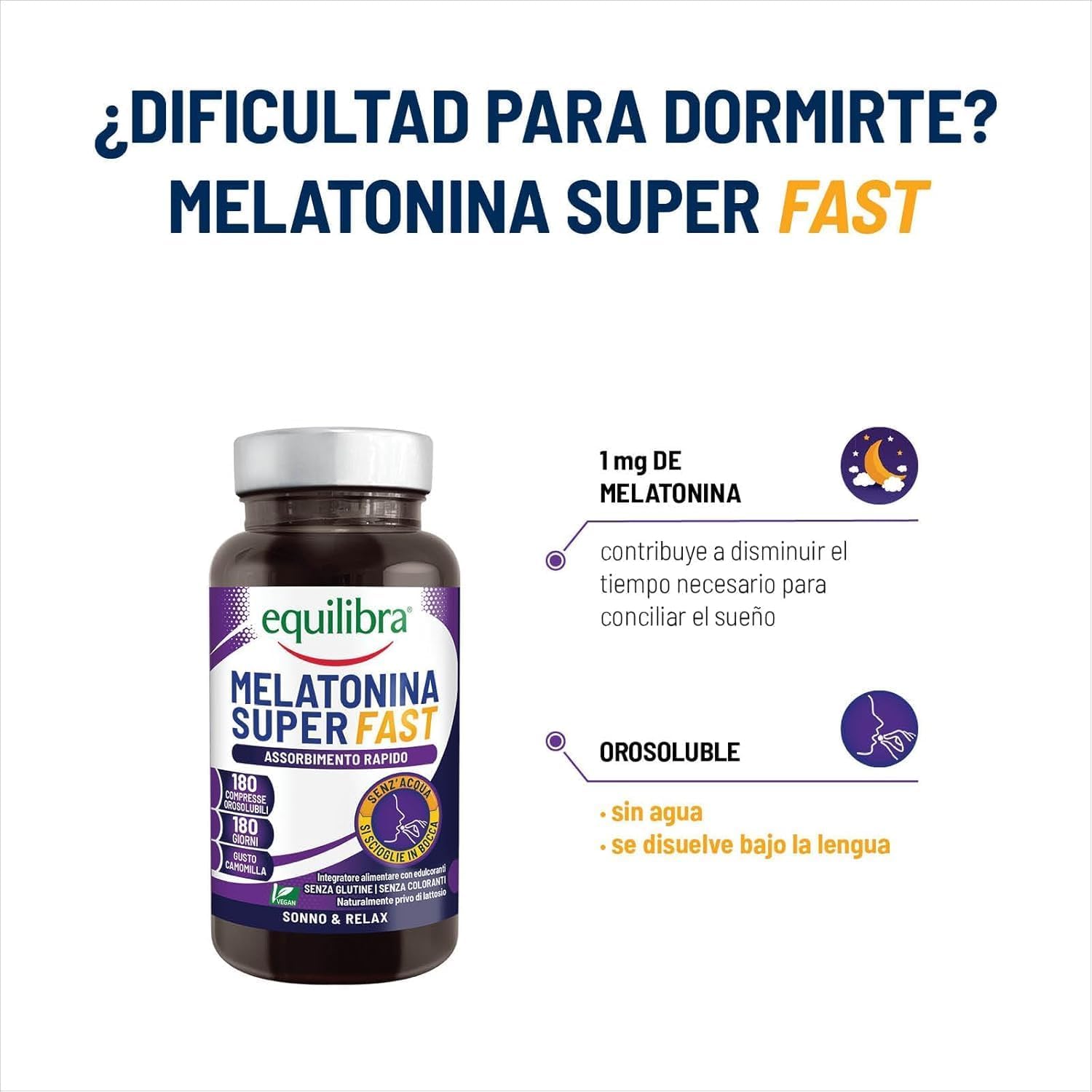 Thumbnail 1 de Equilibra Melatonina Superrápida 🍵, Comprimidos Solubles Veganos 180