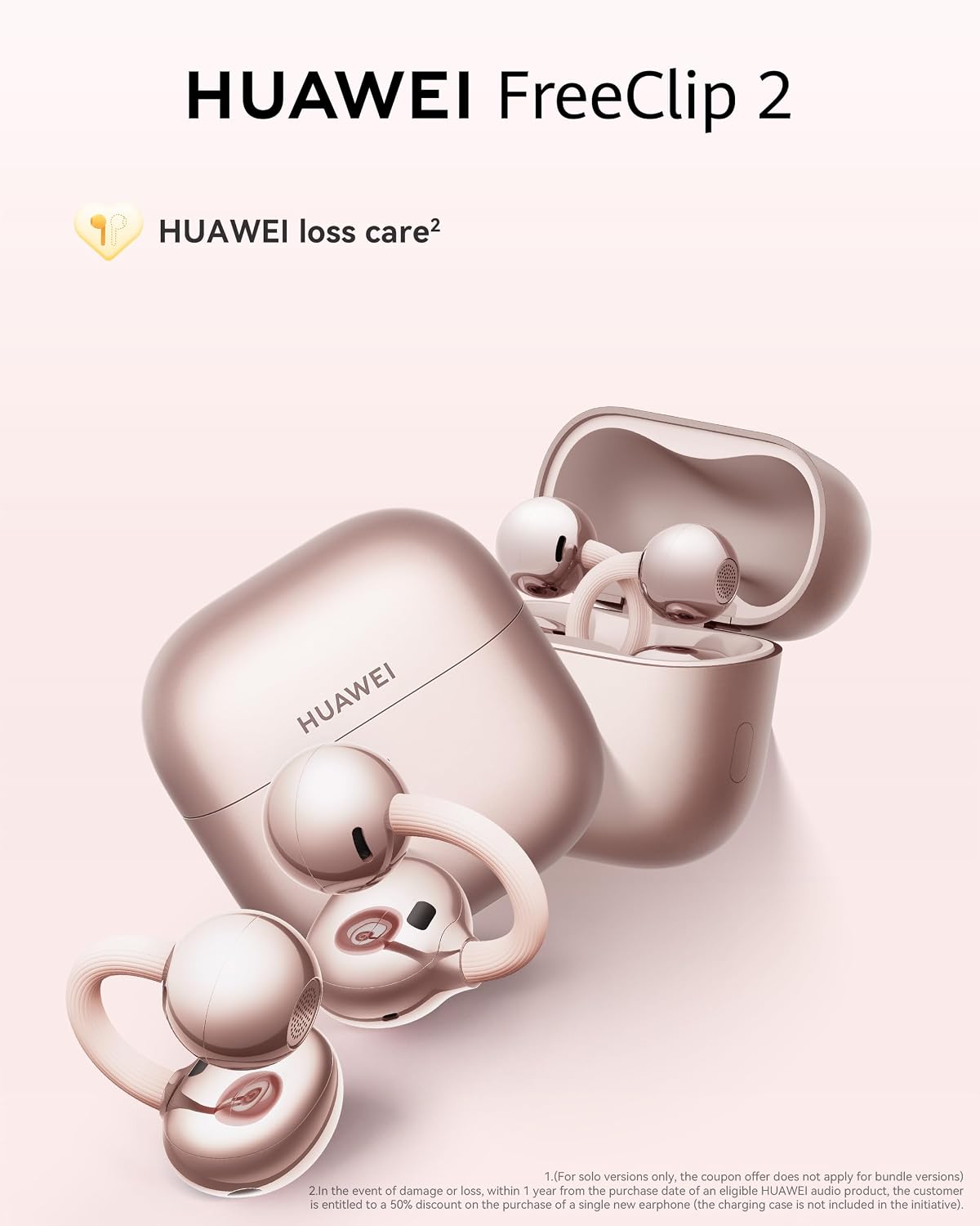 Thumbnail 1 de HUAWEI FreeClip 2 Open-Ear Headphones: Clip-On Wireless Earbuds in Rose Gold