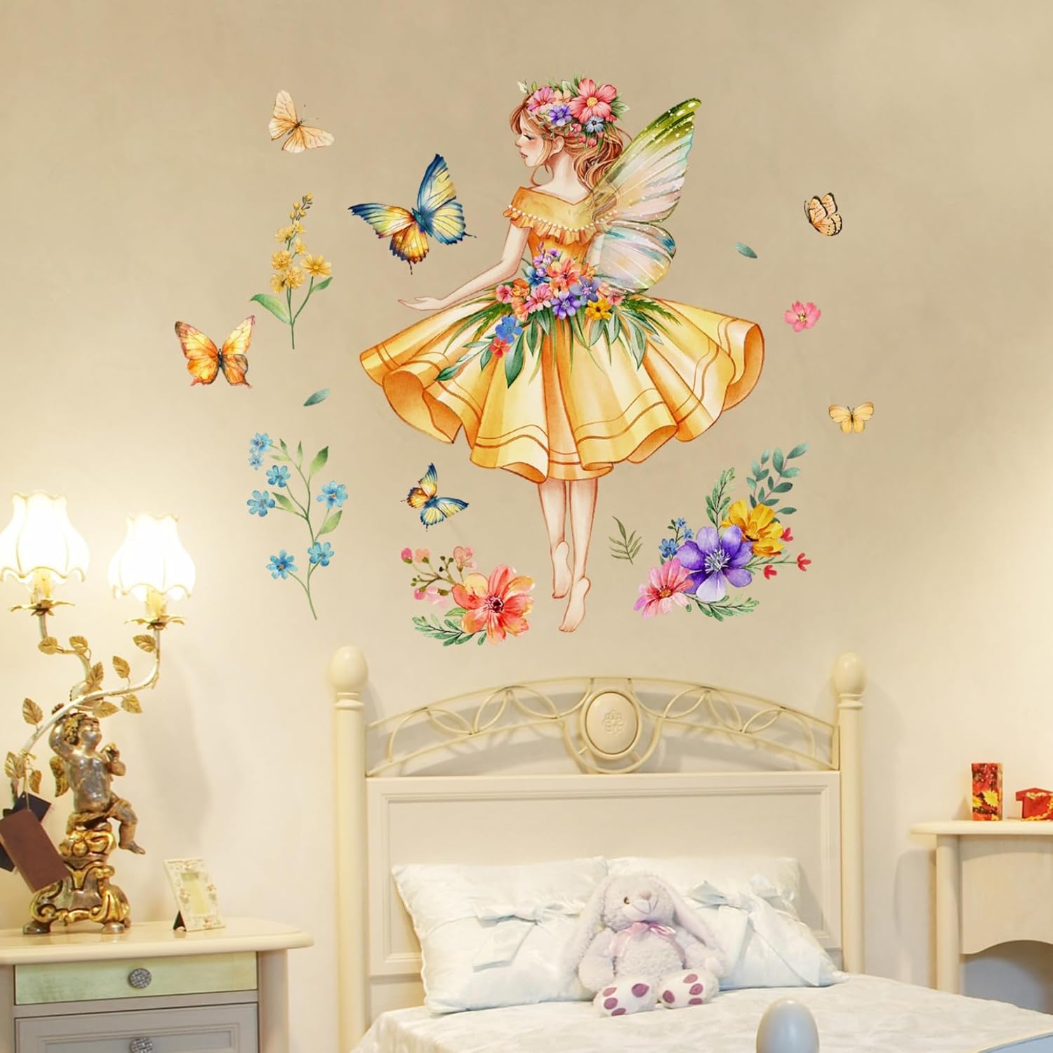 Thumbnail 3 de Girl Wall Stickers: Flower Fairy Wall Decal by WOFEU — Colourful Floral Mural for Nursery and Bedroom