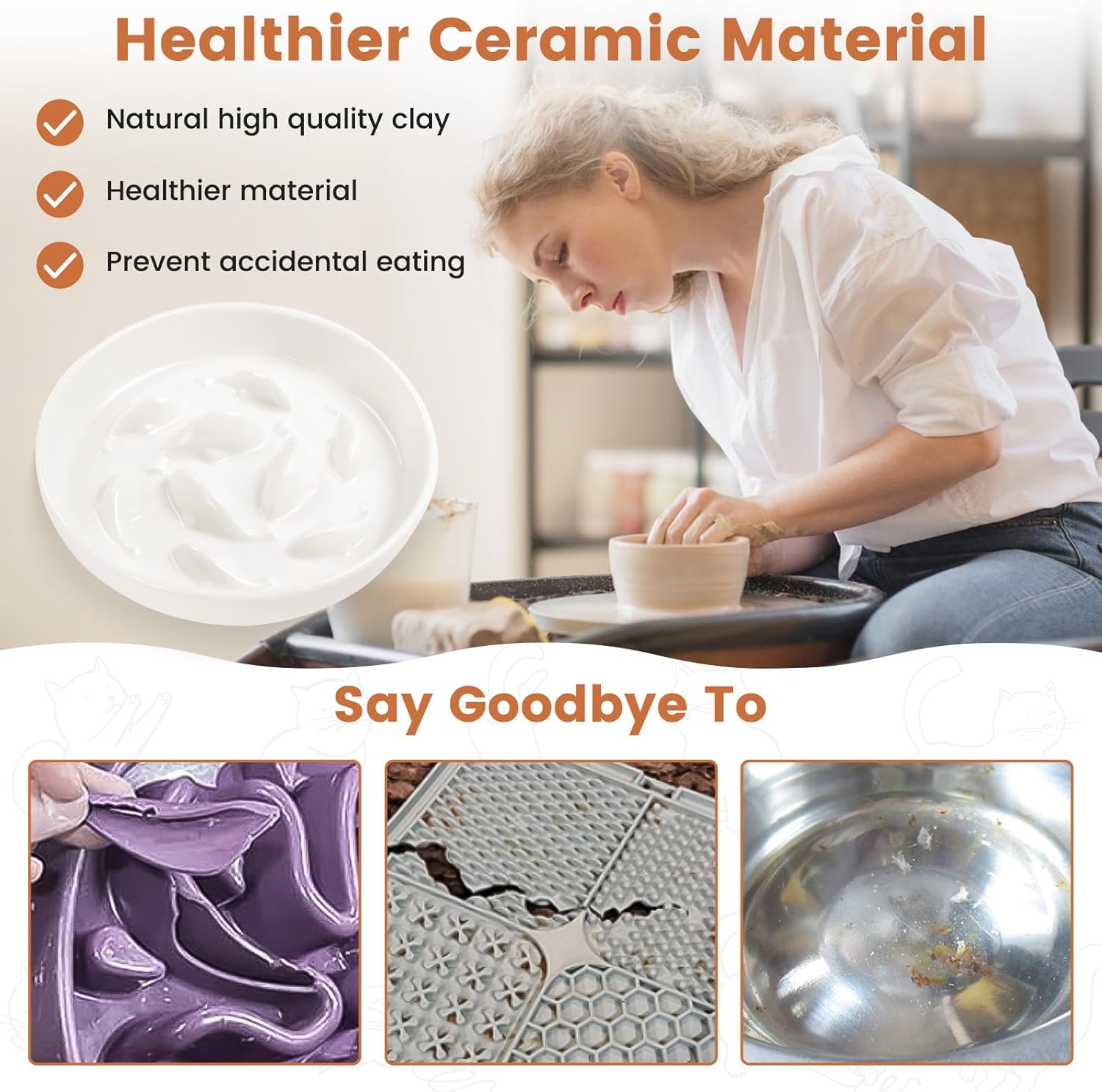 Thumbnail 3 de PETTOM Anti-Schling Napf aus Keramik für Katzen & kleine Hunde (langsames Fressen, Ø16 cm)