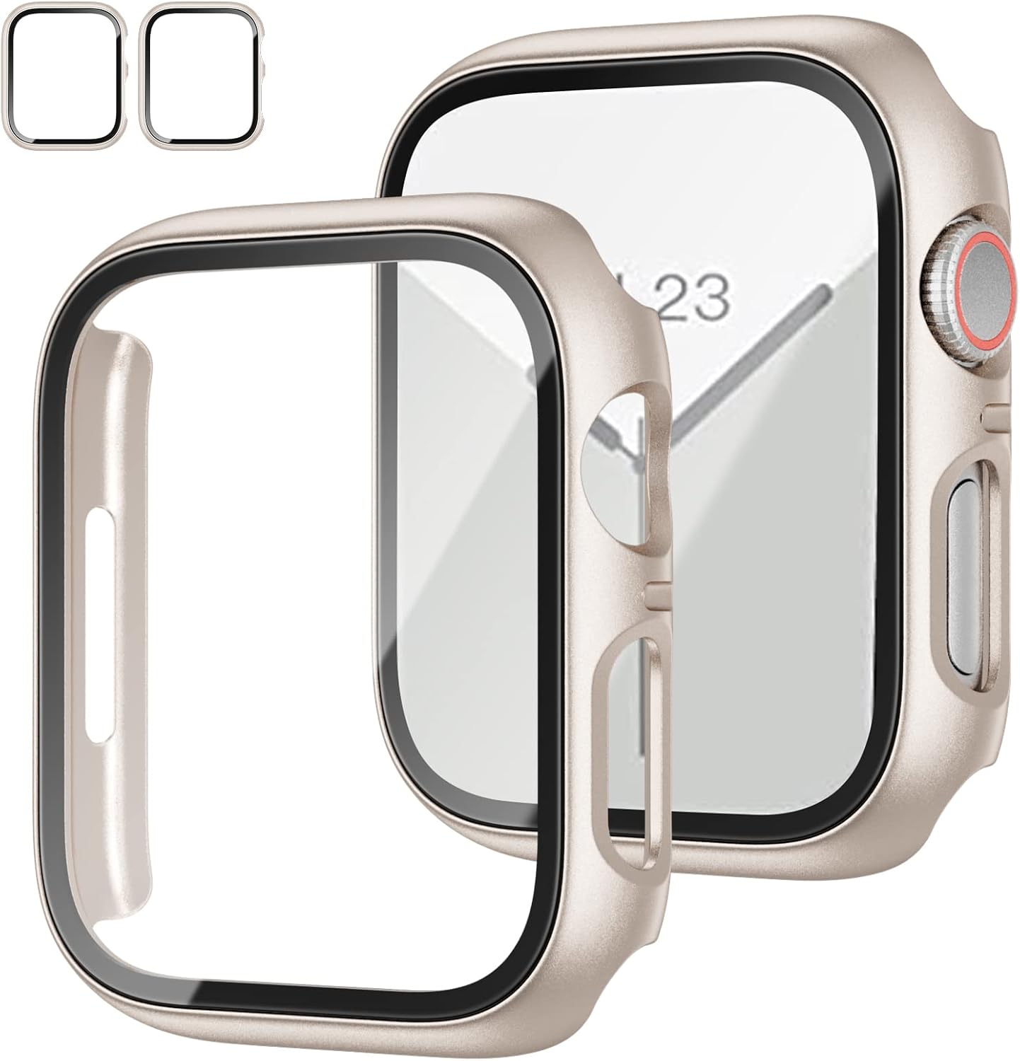 Detalle de JZK AP7MS-2P-41-2S Apple Watch Case with Tempered Glass, Starlight, 2-Pack