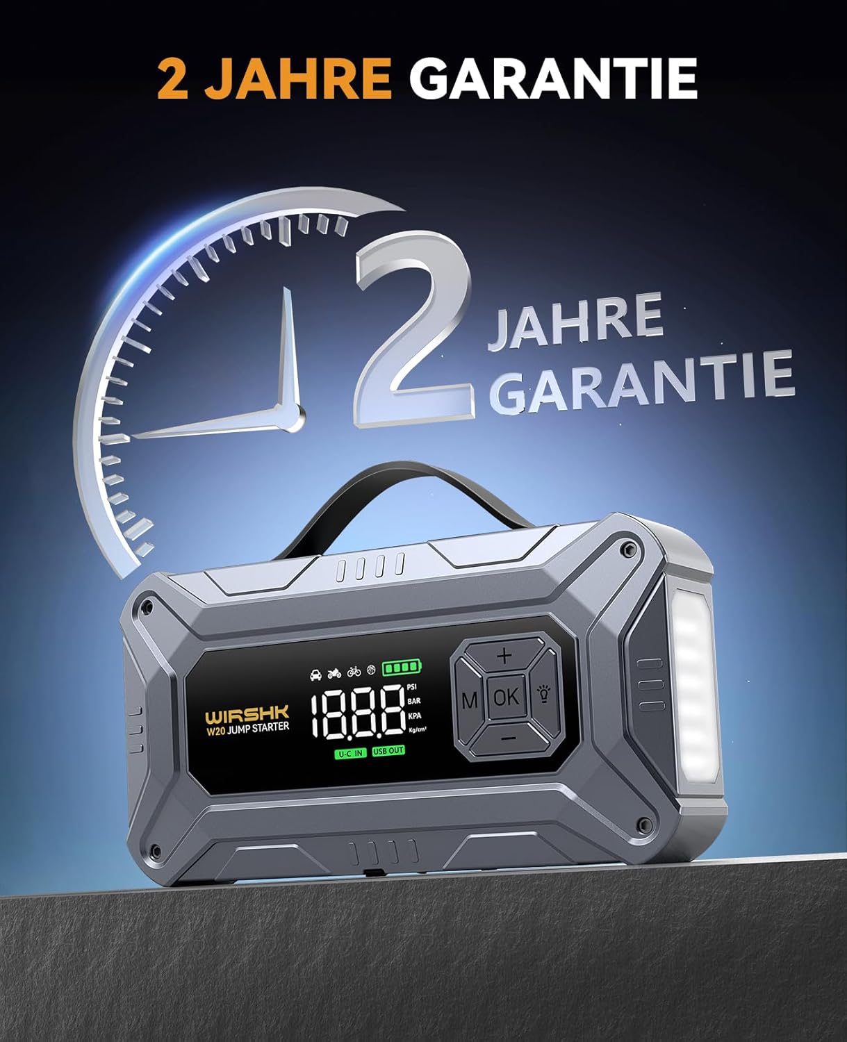 Thumbnail 6 de WIRSHK Batterie Booster 8000A mit Luftpumpe (160 PSI), Display & Notleuchte