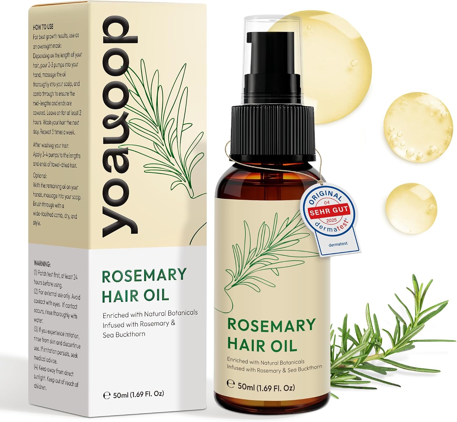 Detalle de Yoauoop Olio di Rosmarino 50 ml per capelli