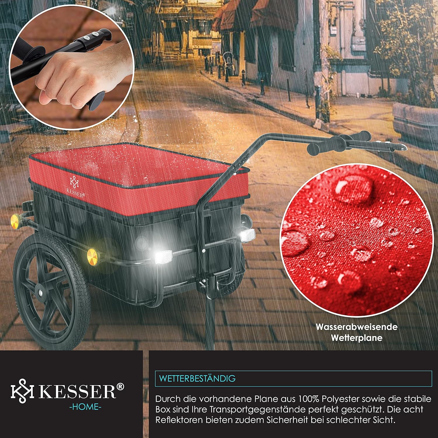 Thumbnail 4 de KESSER Fahrradanhänger/Lastenanhänger mit Kupplung, Hochdeichsel und 70-Liter-Transportbox für 2 Getränkekisten